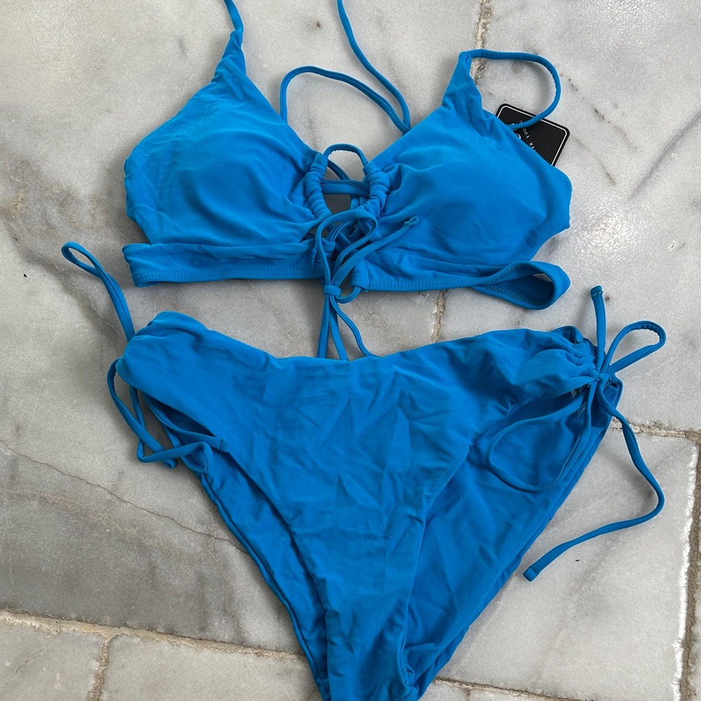 Zaful NWT Bright Blue Lace-Up Two-Piece Bikini